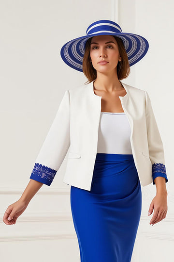Robe 2 pièces bleu roi mère de la mariée avec appliques de dentelle